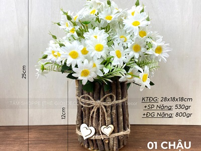 Chậu hoa cúc hoạ mi quấn nhánh cây Handmade [Loại 1] C25cm CHAUHOACS-07